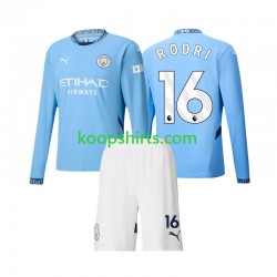Manchester City Thuis Tenue Kinder Voetbalshirts Rodri 16 2024-2025 Lange Mouwen