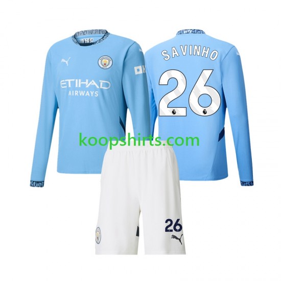 Manchester City Thuis Tenue Kinder Voetbalshirts Savinho 26 2024-2025 Lange Mouwen Manchester City Thuis Tenue Kinder Voetbalshirts Savinho 26 2024-2025 Lange Mouwen