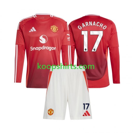 Manchester United Thuis Tenue Kinder Voetbalshirts Alejandro Garnacho 17 2024-2025 Lange Mouwen Manchester United Thuis Tenue Kinder Voetbalshirts Alejandro Garnacho 17 2024-2025 Lange Mouwen