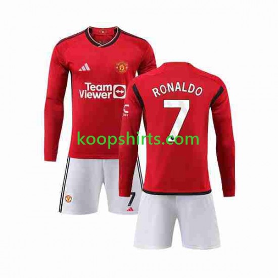Manchester United Thuis Tenue Kinder Voetbalshirts Ronaldo 7 2023-2024 Lange Mouwen Manchester United Thuis Tenue Kinder Voetbalshirts Ronaldo 7 2023-2024 Lange Mouwen