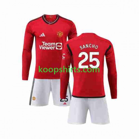Manchester United Thuis Tenue Kinder Voetbalshirts Sancho 25 2023-2024 Lange Mouwen Manchester United Thuis Tenue Kinder Voetbalshirts Sancho 25 2023-2024 Lange Mouwen