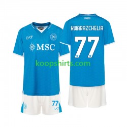 Napoli Thuis Tenue Kinder Voetbalshirts Khvicha Kvaratskhelia 77 2024-2025 Korte Mouwen