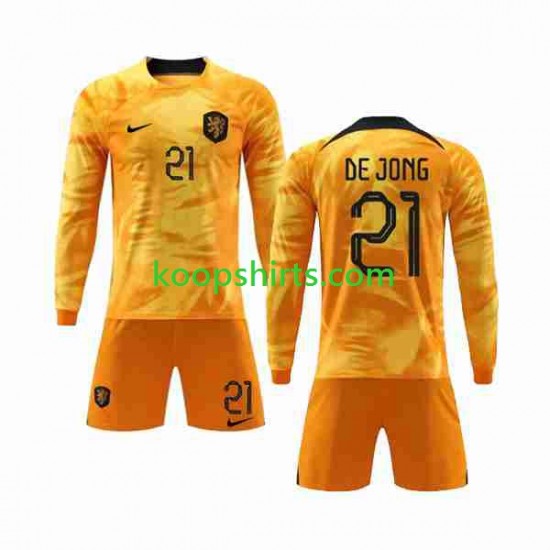 WK 2022 Nederland Thuis Tenue Kinder Voetbalshirts De Jong 21 Lange Mouwen WK 2022 Nederland Thuis Tenue Kinder Voetbalshirts De Jong 21 Lange Mouwen
