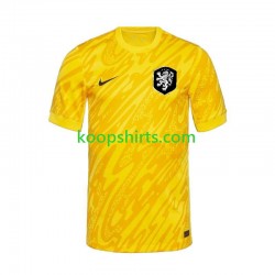 EK 2024 Nederland Doelman Uit Geel Tenue Heren Voetbalshirts Korte Mouwen
