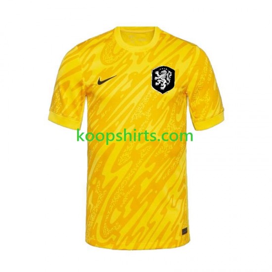 EK 2024 Nederland Doelman Uit Geel Tenue Heren Voetbalshirts Korte Mouwen EK 2024 Nederland Doelman Uit Geel Tenue Heren Voetbalshirts Korte Mouwen