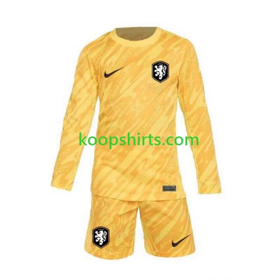 EK 2024 Nederland Doelman Uit Tenue Kinder Voetbalshirts Lange Mouwen EK 2024 Nederland Doelman Uit Tenue Kinder Voetbalshirts Lange Mouwen