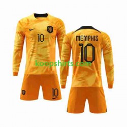 WK 2022 Nederland Thuis Tenue Kinder Voetbalshirts Memphis 10 Lange Mouwen