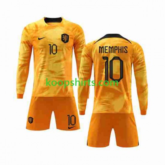 WK 2022 Nederland Thuis Tenue Kinder Voetbalshirts Memphis 10 Lange Mouwen WK 2022 Nederland Thuis Tenue Kinder Voetbalshirts Memphis 10 Lange Mouwen