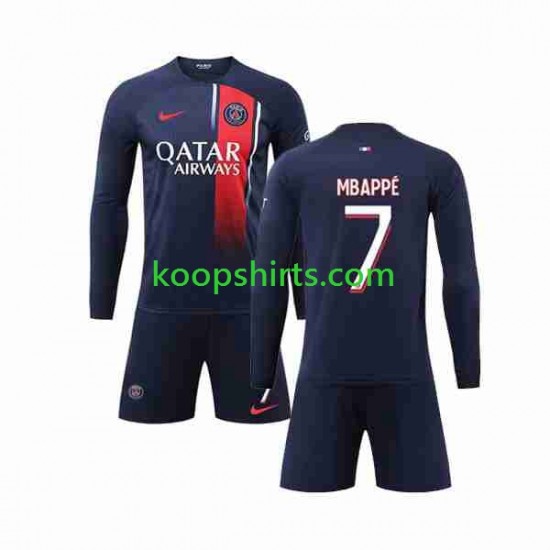 Paris Saint-Germain Thuis Tenue Kinder Voetbalshirts Kylian Mbappe 7 2023-2024 Lange Mouwen Paris Saint-Germain Thuis Tenue Kinder Voetbalshirts Kylian Mbappe 7 2023-2024 Lange Mouwen