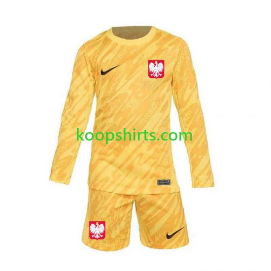 EK 2024 Polen Doelman Thuis Geel Tenue Kinder Voetbalshirts Lange Mouwen EK 2024 Polen Doelman Thuis Geel Tenue Kinder Voetbalshirts Lange Mouwen