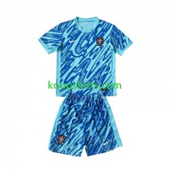 EK 2024 Portugal Doelman Derde Blauw Tenue Kinder Voetbalshirts Korte Mouwen