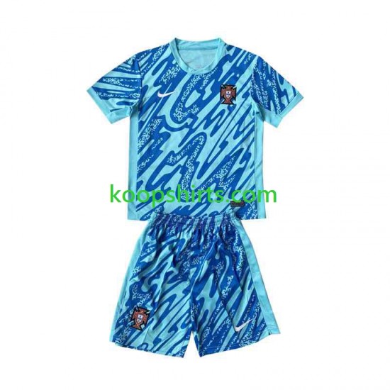 EK 2024 Portugal Doelman Derde Blauw Tenue Kinder Voetbalshirts Korte Mouwen EK 2024 Portugal Doelman Derde Blauw Tenue Kinder Voetbalshirts Korte Mouwen