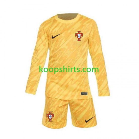 EK 2024 Portugal Doelman Thuis Geel Tenue Kinder Voetbalshirts Lange Mouwen EK 2024 Portugal Doelman Thuis Geel Tenue Kinder Voetbalshirts Lange Mouwen