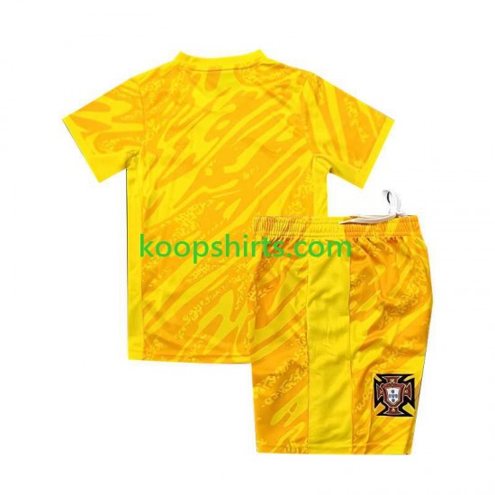 EK 2024 Portugal Doelman Thuis Geel Tenue Kinder Voetbalshirts Korte Mouwen