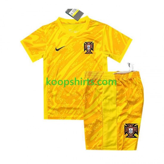 EK 2024 Portugal Doelman Thuis Geel Tenue Kinder Voetbalshirts Korte Mouwen