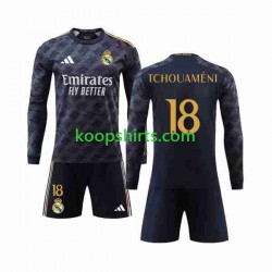 Real Madrid Uit Tenue Kinder Voetbalshirts Aurelien Tchouameni 18 2023-2024 Lange Mouwen