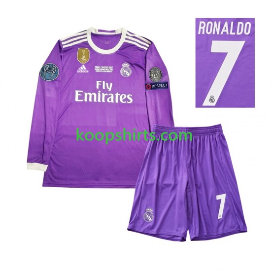 Real Madrid Retro Uit Tenue Kinder Voetbalshirts Cristiano Ronaldo 7 2016 Lange Mouwen Real Madrid Retro Uit Tenue Kinder Voetbalshirts Cristiano Ronaldo 7 2016 Lange Mouwen