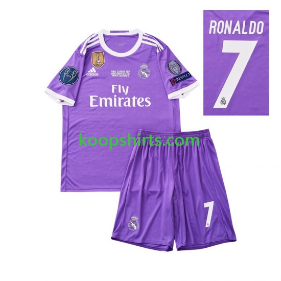 Real Madrid Retro Uit Tenue Kinder Voetbalshirts Cristiano Ronaldo 7 2016 Korte Mouwen Real Madrid Retro Uit Tenue Kinder Voetbalshirts Cristiano Ronaldo 7 2016 Korte Mouwen