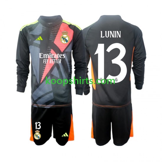 Real Madrid Doelman Uit Zwart Tenue Kinder Voetbalshirts Andriy Lunin 13 2024-2025 Lange Mouwen Real Madrid Doelman Uit Zwart Tenue Kinder Voetbalshirts Andriy Lunin 13 2024-2025 Lange Mouwen