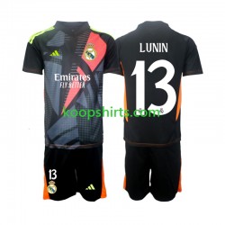 Real Madrid Doelman Uit Zwart Tenue Kinder Voetbalshirts Andriy Lunin 13 2024-2025 Korte Mouwen