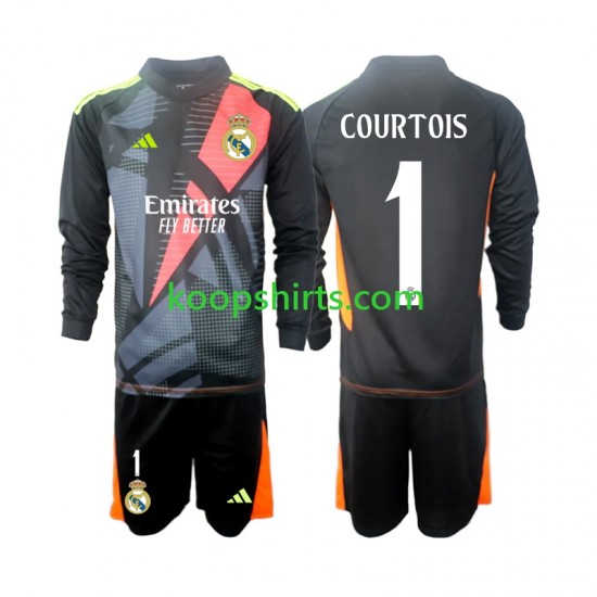 Real Madrid Doelman Uit Zwart Tenue Kinder Voetbalshirts Thibaut Courtois 1 2024-2025 Lange Mouwen