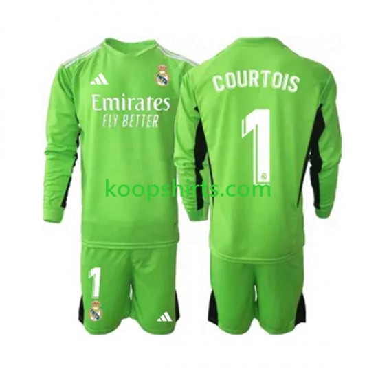 Real Madrid Doelman Thuis Tenue Kinder Voetbalshirts Thibaut Courtois 1 2023-2024 Lange Mouwen Real Madrid Doelman Thuis Tenue Kinder Voetbalshirts Thibaut Courtois 1 2023-2024 Lange Mouwen