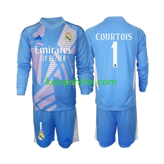 Real Madrid Doelman Thuis Tenue Kinder Voetbalshirts Thibaut Courtois 1 2024-2025 Lange Mouwen