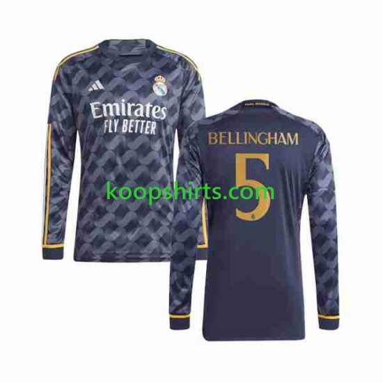 Real Madrid Uit Tenue Heren Voetbalshirts Jude Bellingham 5 2023-2024 Lange Mouwen Real Madrid Uit Tenue Heren Voetbalshirts Jude Bellingham 5 2023-2024 Lange Mouwen