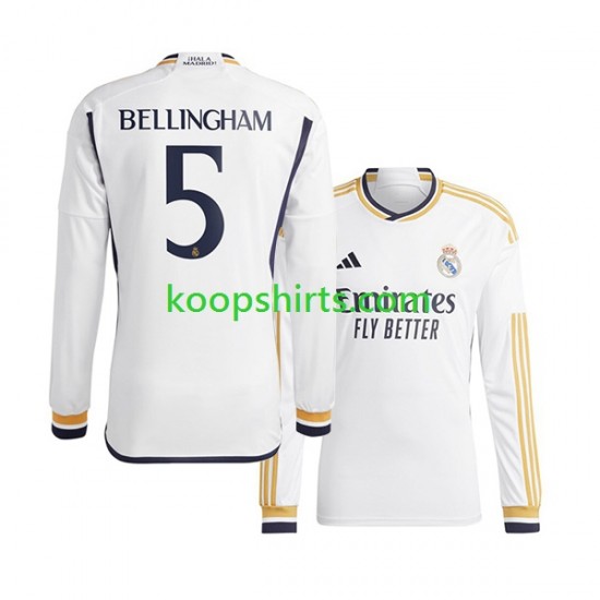 Real Madrid Thuis Tenue Heren Voetbalshirts Jude Bellingham 5 2023-2024 Lange Mouwen Real Madrid Thuis Tenue Heren Voetbalshirts Jude Bellingham 5 2023-2024 Lange Mouwen