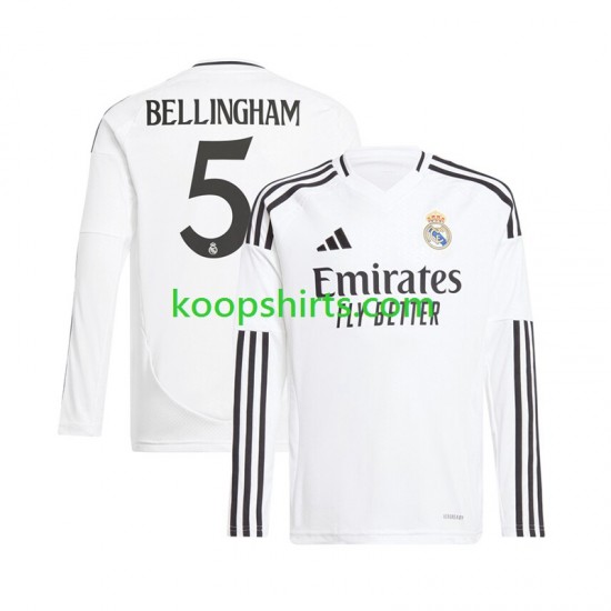 Real Madrid Thuis Wit Tenue Heren Voetbalshirts Jude Bellingham 5 2024-2025 Lange Mouwen Real Madrid Thuis Wit Tenue Heren Voetbalshirts Jude Bellingham 5 2024-2025 Lange Mouwen