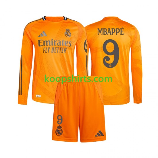 Real Madrid Uit Tenue Kinder Voetbalshirts Kylian Mbappe 9 2024-2025 Lange Mouwen Real Madrid Uit Tenue Kinder Voetbalshirts Kylian Mbappe 9 2024-2025 Lange Mouwen