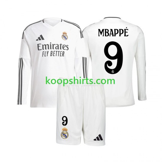 Real Madrid Thuis Tenue Kinder Voetbalshirts Kylian Mbappe 9 2024-2025 Lange Mouwen Real Madrid Thuis Tenue Kinder Voetbalshirts Kylian Mbappe 9 2024-2025 Lange Mouwen