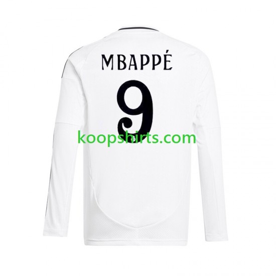 Real Madrid Thuis Wit Tenue Heren Voetbalshirts Kylian Mbappe 9 2024-2025 Lange Mouwen Real Madrid Thuis Wit Tenue Heren Voetbalshirts Kylian Mbappe 9 2024-2025 Lange Mouwen