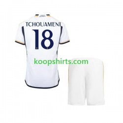 Real Madrid Thuis Tenue Kinder Voetbalshirts TCHOUAMENI 18 2023-2024 Korte Mouwen