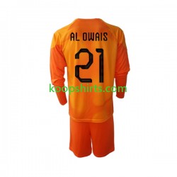 WK 2022 Saoedi-Arabië Doelman Uit Tenue Kinder Voetbalshirts Mohammed Al-Owais 21 Lange Mouwen