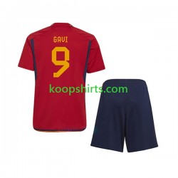 WK 2022 Spanje Thuis Tenue Kinder Voetbalshirts Gavi 9 Korte Mouwen