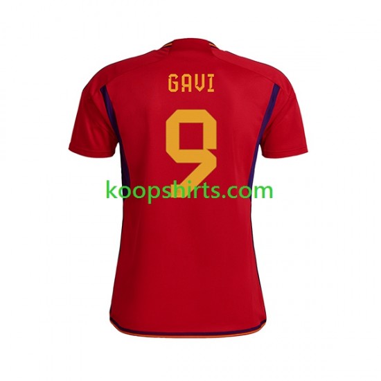 WK 2022 Spanje Thuis Tenue Heren Voetbalshirts Gavi 9 Korte Mouwen WK 2022 Spanje Thuis Tenue Heren Voetbalshirts Gavi 9 Korte Mouwen