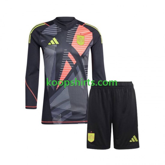 EK 2024 Spanje Doelman Uit Zwart Tenue Kinder Voetbalshirts Lange Mouwen EK 2024 Spanje Doelman Uit Zwart Tenue Kinder Voetbalshirts Lange Mouwen