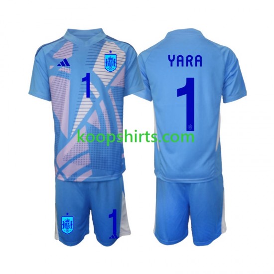 EK 2024 Spanje Doelman Thuis Tenue Kinder Voetbalshirts David Raya 1 Korte Mouwen EK 2024 Spanje Doelman Thuis Tenue Kinder Voetbalshirts David Raya 1 Korte Mouwen