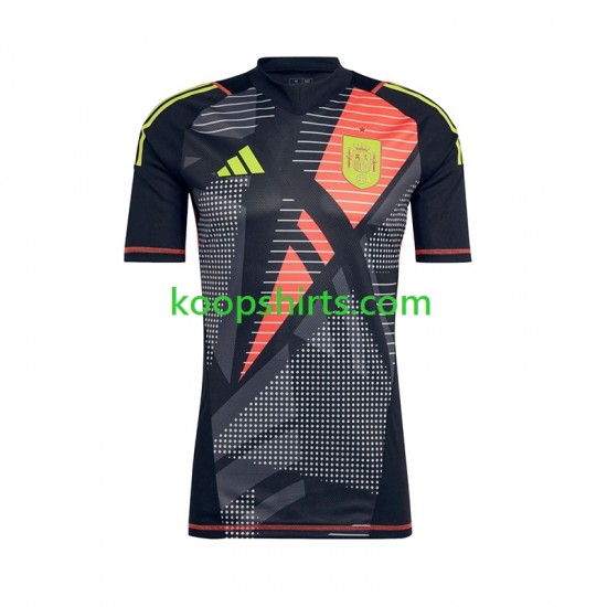 EK 2024 Spanje Doelman Thuis Zwart Tenue Heren Voetbalshirts Korte Mouwen EK 2024 Spanje Doelman Thuis Zwart Tenue Heren Voetbalshirts Korte Mouwen