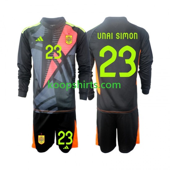EK 2024 Spanje Doelman Uit Tenue Kinder Voetbalshirts Unai Simon 23 Lange Mouwen EK 2024 Spanje Doelman Uit Tenue Kinder Voetbalshirts Unai Simon 23 Lange Mouwen
