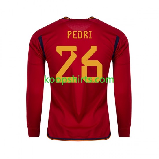 WK 2022 Spanje Thuis Tenue Heren Voetbalshirts PEDRI 26 Lange Mouwen WK 2022 Spanje Thuis Tenue Heren Voetbalshirts PEDRI 26 Lange Mouwen