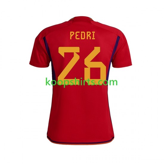 WK 2022 Spanje Thuis Tenue Heren Voetbalshirts PEDRI 26 Korte Mouwen WK 2022 Spanje Thuis Tenue Heren Voetbalshirts PEDRI 26 Korte Mouwen