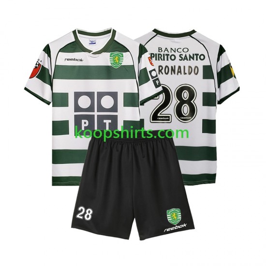 Sporting CP Retro Thuis Tenue Kinder Voetbalshirts Cristiano Ronaldo 28 2001 2003 Korte Mouwen Sporting CP Retro Thuis Tenue Kinder Voetbalshirts Cristiano Ronaldo 28 2001 2003 Korte Mouwen