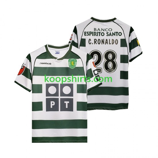 Sporting CP Retro Thuis Tenue Heren Voetbalshirts Cristiano Ronaldo 28 2001 2003 Korte Mouwen Sporting CP Retro Thuis Tenue Heren Voetbalshirts Cristiano Ronaldo 28 2001 2003 Korte Mouwen