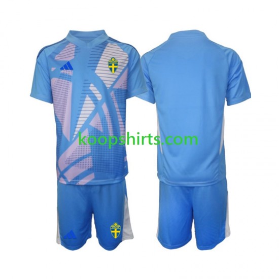 Zweden Doelman Uit Blauw Tenue Kinder Voetbalshirts 2024 Korte Mouwen Zweden Doelman Uit Blauw Tenue Kinder Voetbalshirts 2024 Korte Mouwen