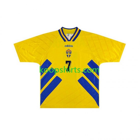 Zweden Retro Thuis Tenue Heren Voetbalshirts Henrik Larsson 7 1994 Korte Mouwen