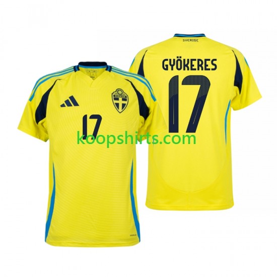 Zweden Thuis Tenue Heren Voetbalshirts Viktor Gyokeres 17 2024 Korte Mouwen Zweden Thuis Tenue Heren Voetbalshirts Viktor Gyokeres 17 2024 Korte Mouwen