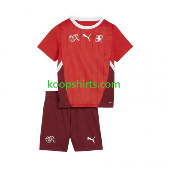 EK 2024 Zwitserland Thuis Rood Tenue Kinder Voetbalshirts Korte Mouwen EK 2024 Zwitserland Thuis Rood Tenue Kinder Voetbalshirts Korte Mouwen