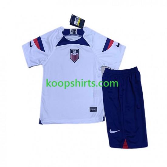 WK 2022 USA Thuis Tenue Kinder Voetbalshirts Korte Mouwen WK 2022 USA Thuis Tenue Kinder Voetbalshirts Korte Mouwen